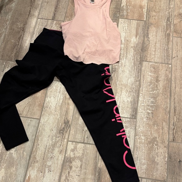 Calvin Klein Black Leggings with Pink Logo - Picture 1 of 1